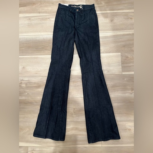 NWT MIH ANTHROPOLOGIE MARRAKESH JEANS MID RISE KICK FLARE RAW DARK BLUE SIZE 25 - Picture 3 of 7